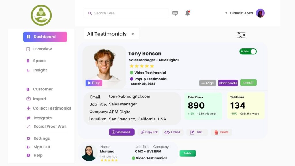 manage testimonials